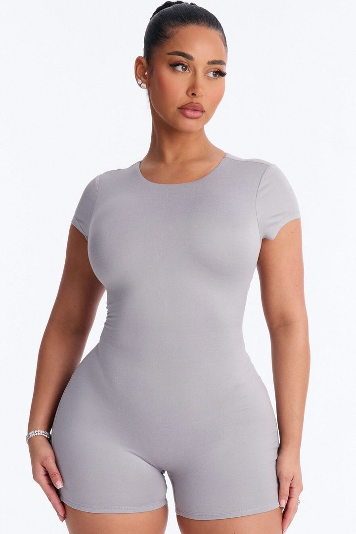 Tight Agenda Biker Short Romper - Grey
