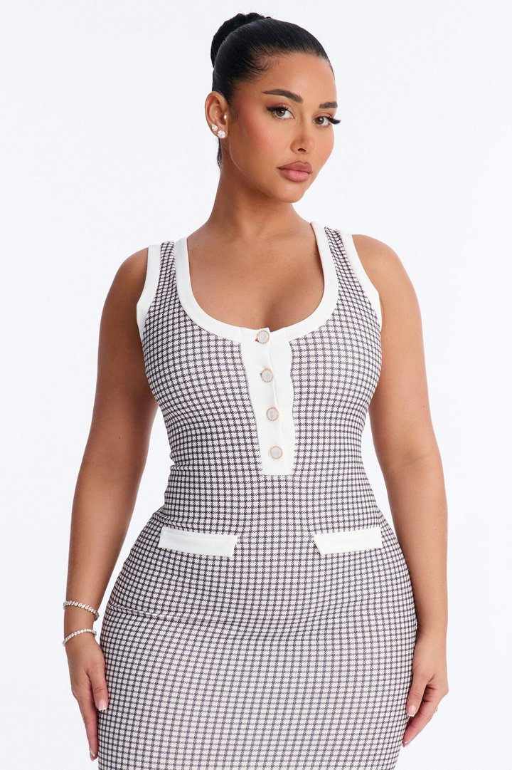 Wynne Printed Midi Dress - White/Black