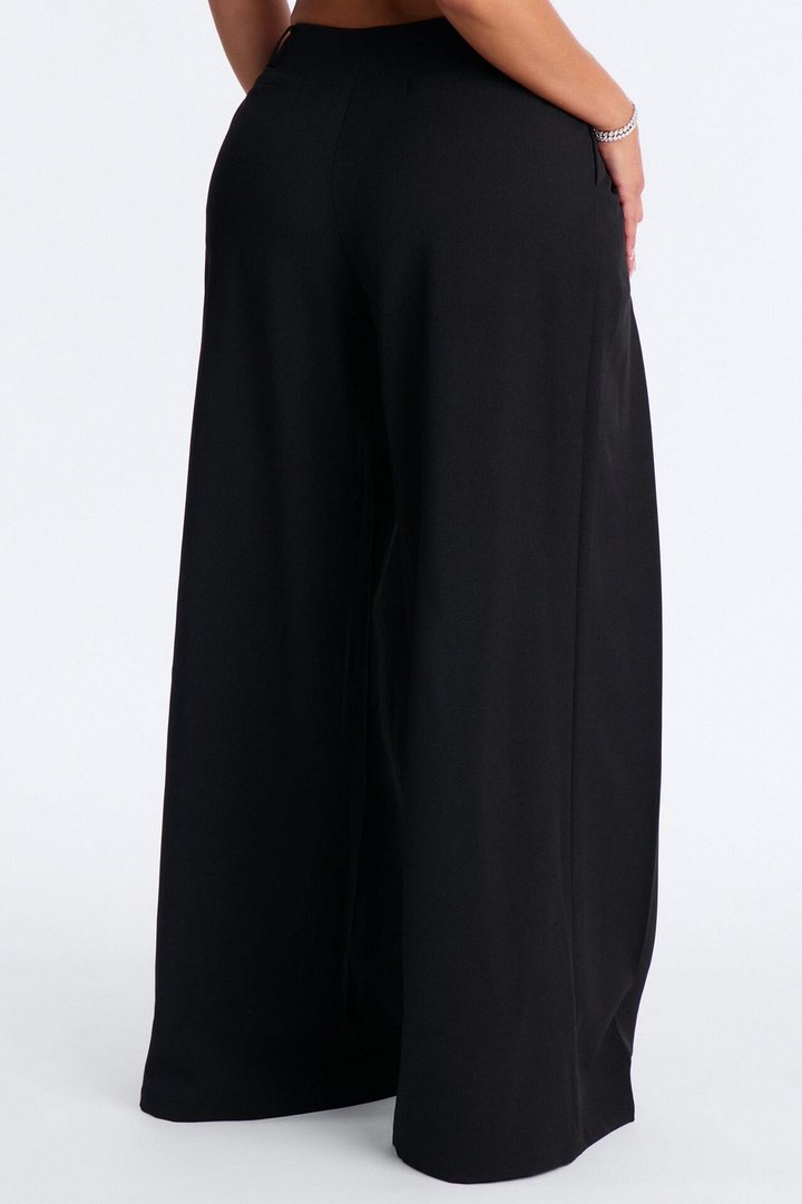 Stevie Low Rise Front Pleated Wide Leg Trouser Pant 33″ - Black