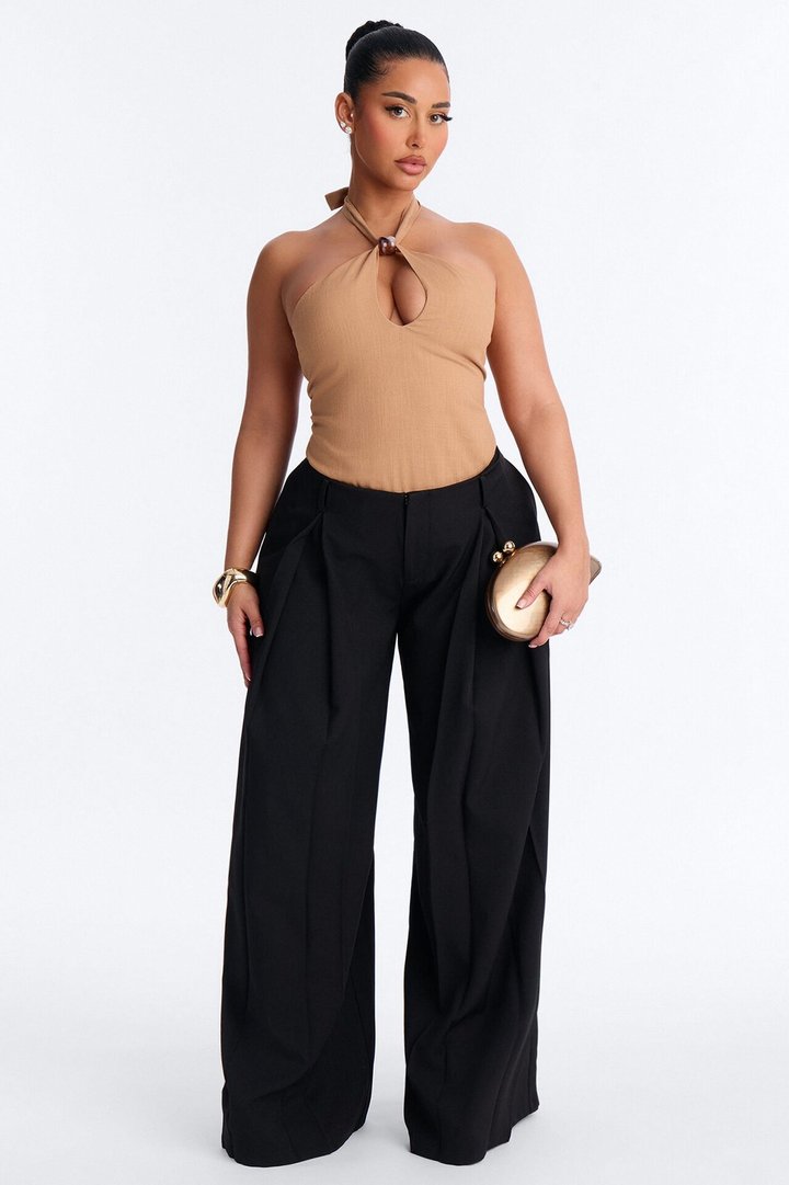 Stevie Low Rise Front Pleated Wide Leg Trouser Pant 33″ - Black