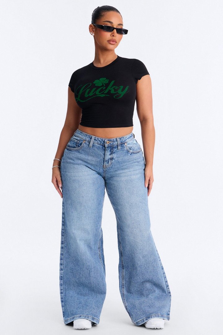 Lucky Girl Baby Tee - Black