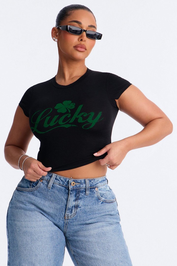 Lucky Girl Baby Tee - Black