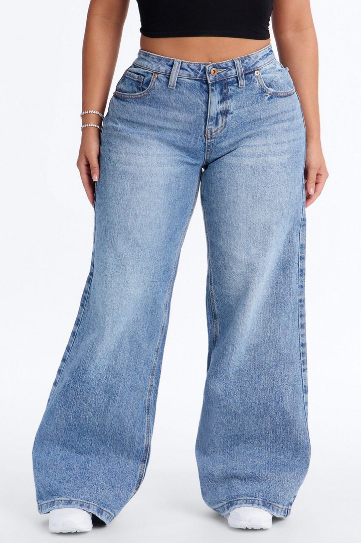 Still Going Strong Baggy Wide Leg Jeans - Medium Wash