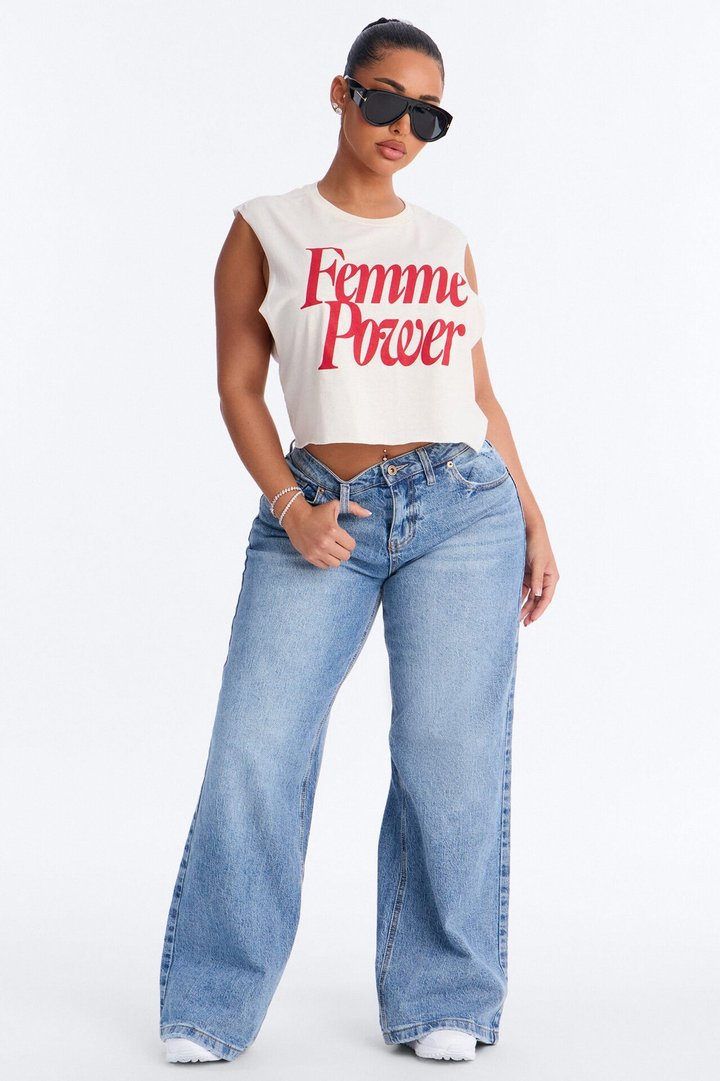Femme Power Cropped Muscle Tank - Cream