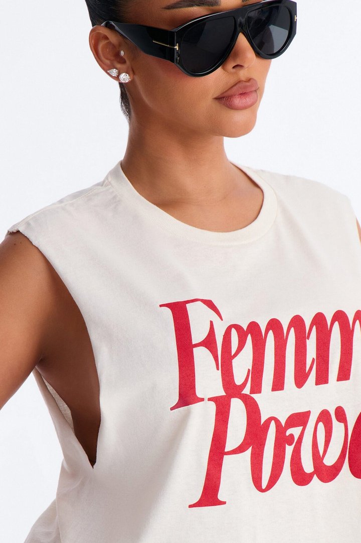 Femme Power Cropped Muscle Tank - Cream