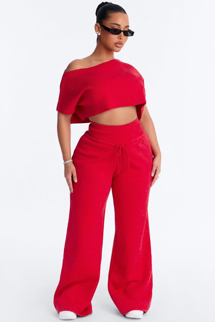 Mila Off Shoulder Top And Sweatpant Set - Red