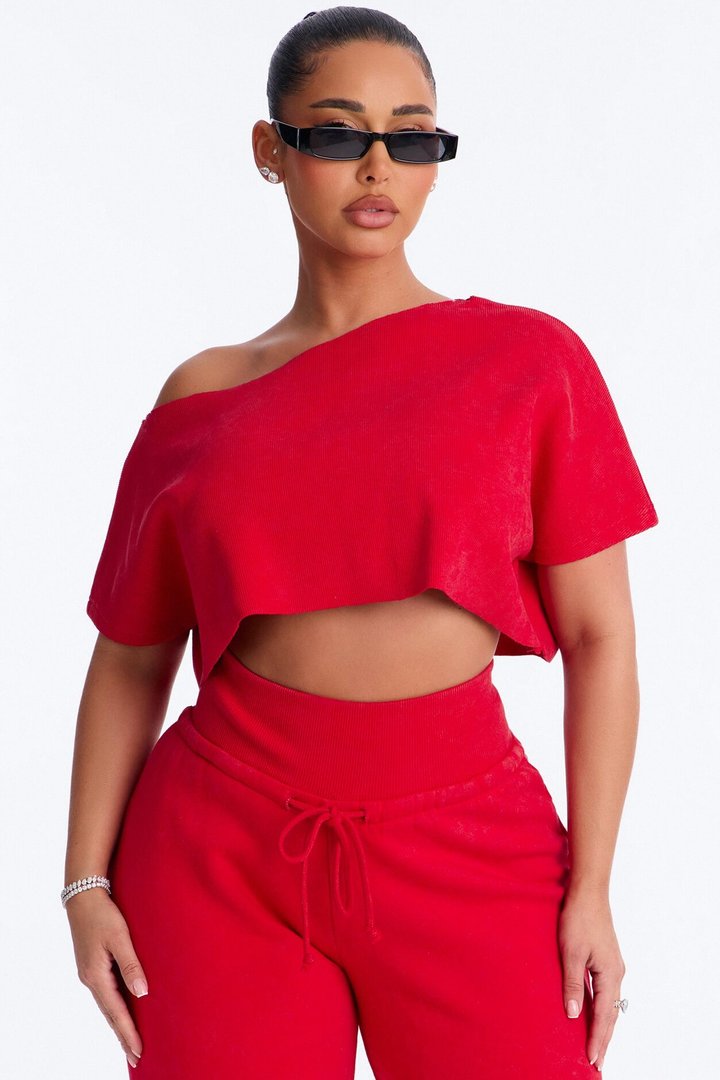Mila Off Shoulder Top And Sweatpant Set - Red