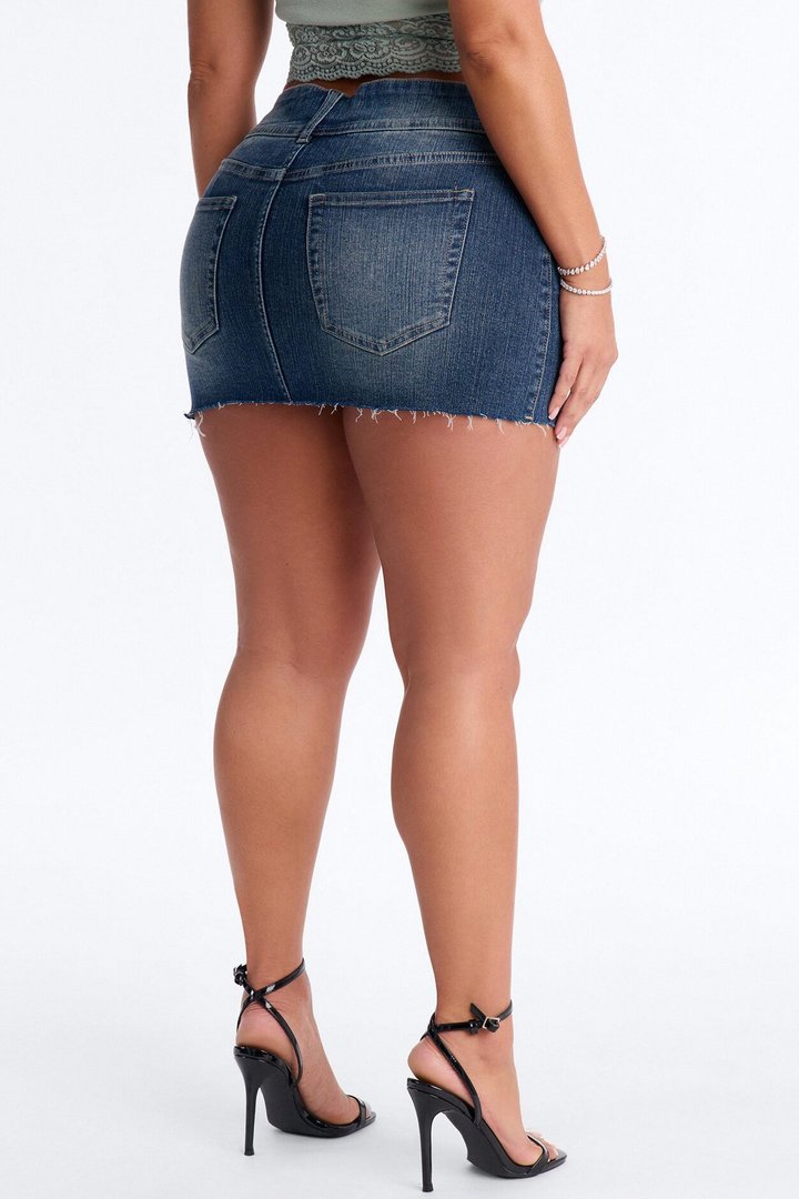 Hotter Than Yesterday Low Rise Stretch Denim Mini Skort - Dark Wash