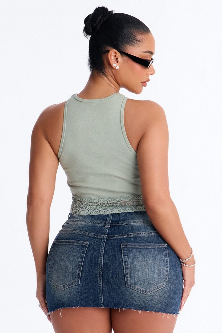 Jeep Lace Trim Muscle Tank - Sage
