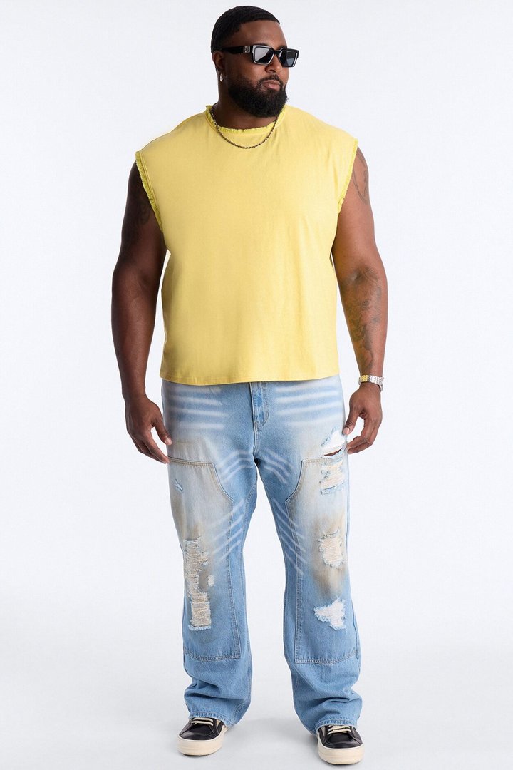 Relaxed Raw Edge Muscle Tee - Yellow