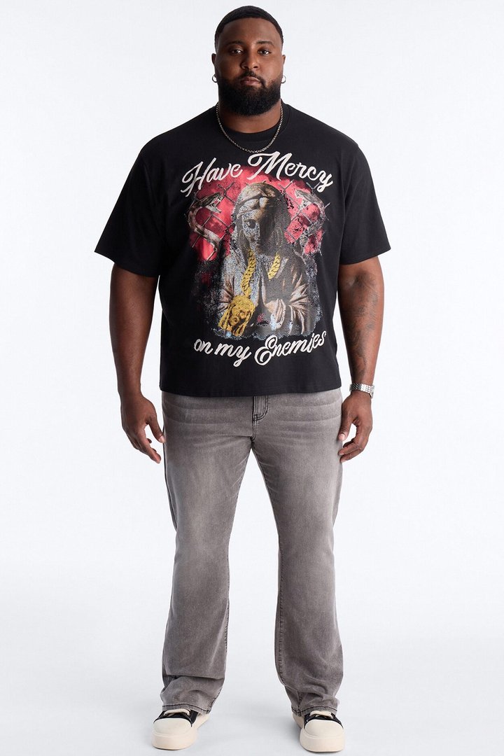 Have Mercy Glitter Print Short Sleeve Tee - Black