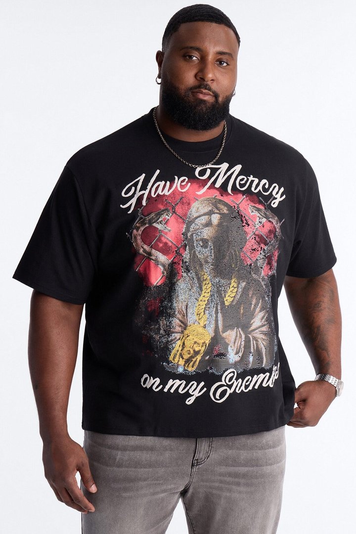 Have Mercy Glitter Print Short Sleeve Tee - Black