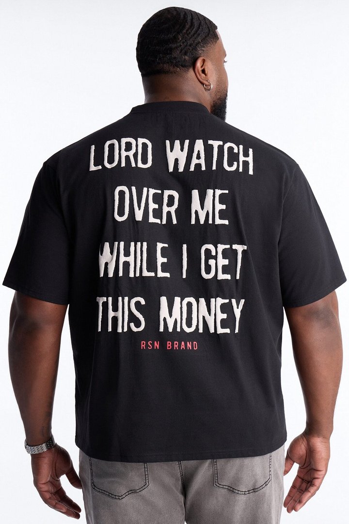 Have Mercy Glitter Print Short Sleeve Tee - Black
