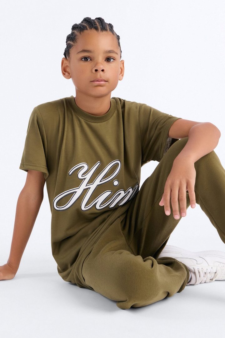 Mini Him Doing Big Things Jogger Pant Set - Olive/combo