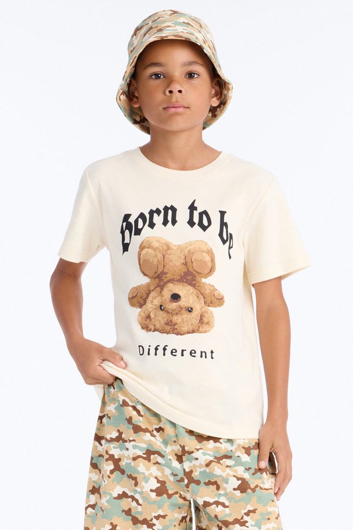 Mini Money Moves Short Set With Bucket Hat - Cream/combo