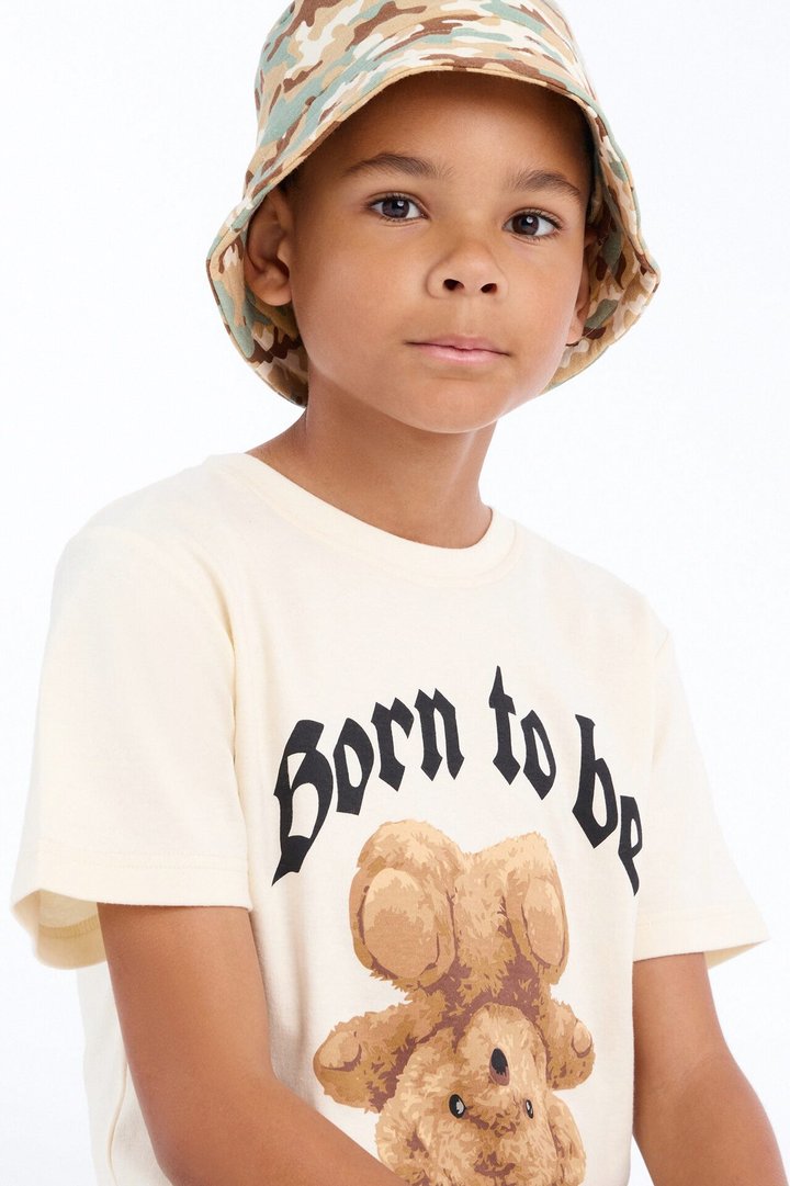 Mini Money Moves Short Set With Bucket Hat - Cream/combo
