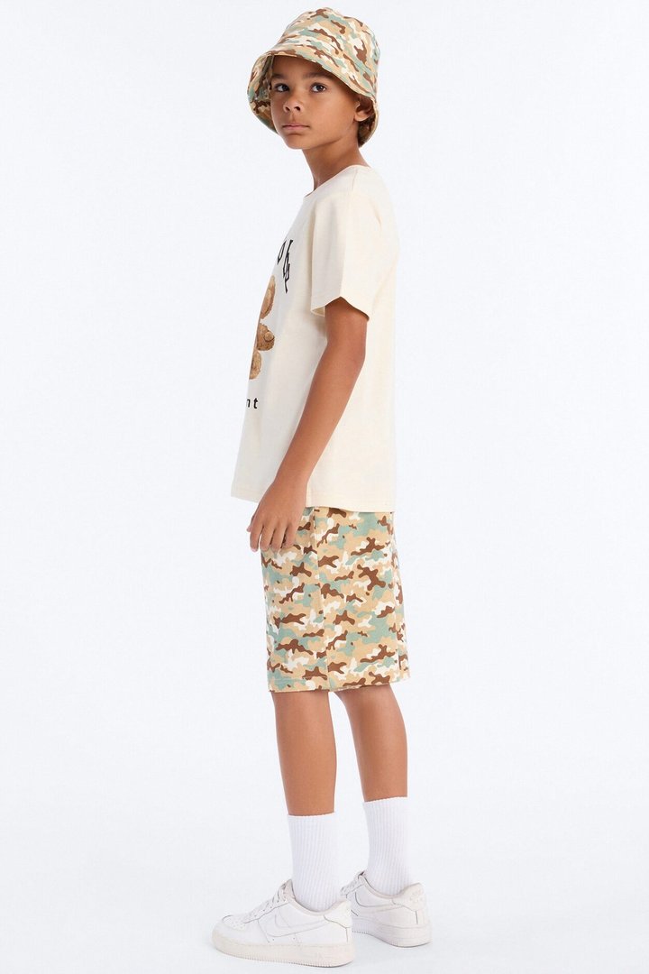 Mini Money Moves Short Set With Bucket Hat - Cream/combo