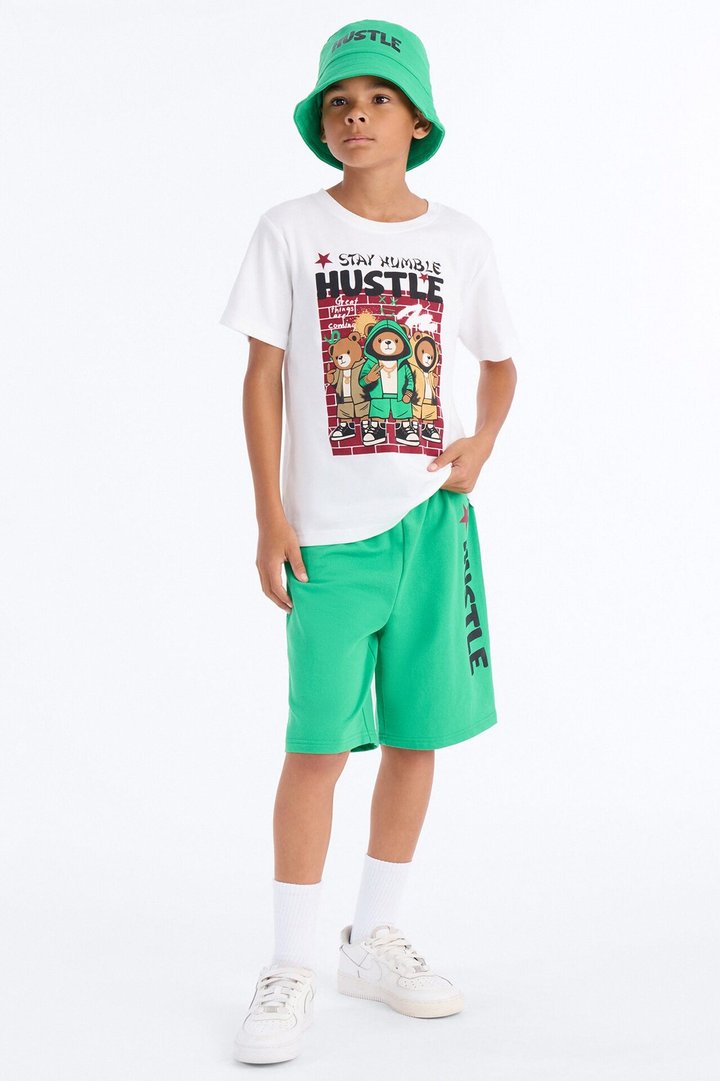 Mini Stay Humble And Hustle Short Set With Bucket Hat - White/combo