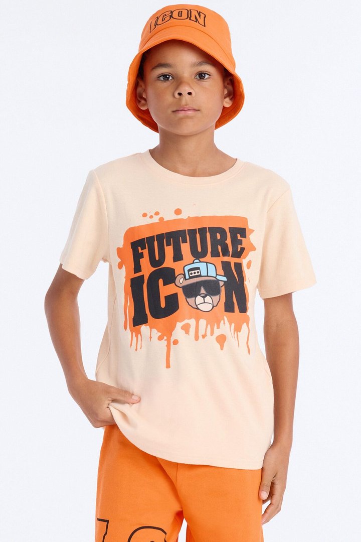 Mini Future Icon Short Set With Bucket Hat - Cream/combo