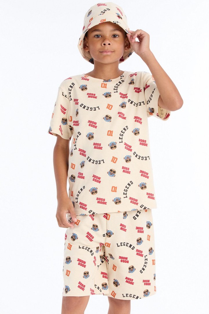 Mini Boss Mode Legend Short Set With Bucket Hat - Cream