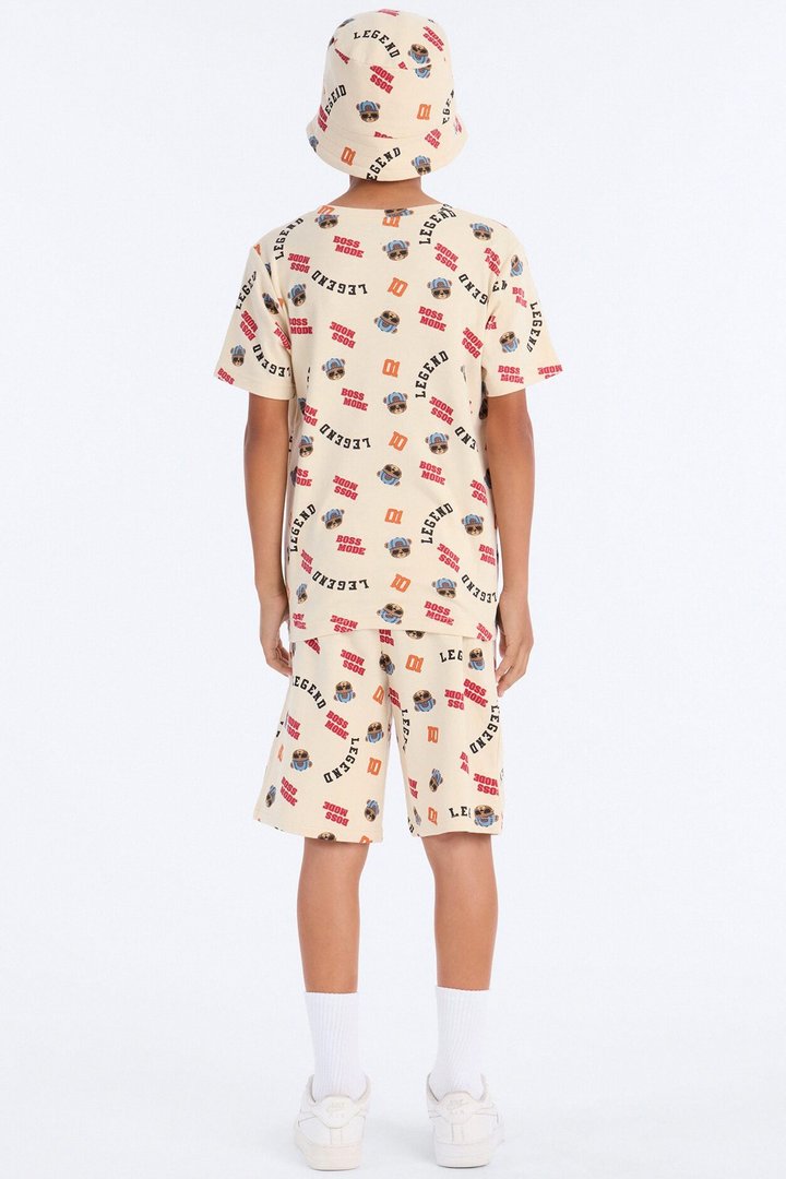 Mini Boss Mode Legend Short Set With Bucket Hat - Cream