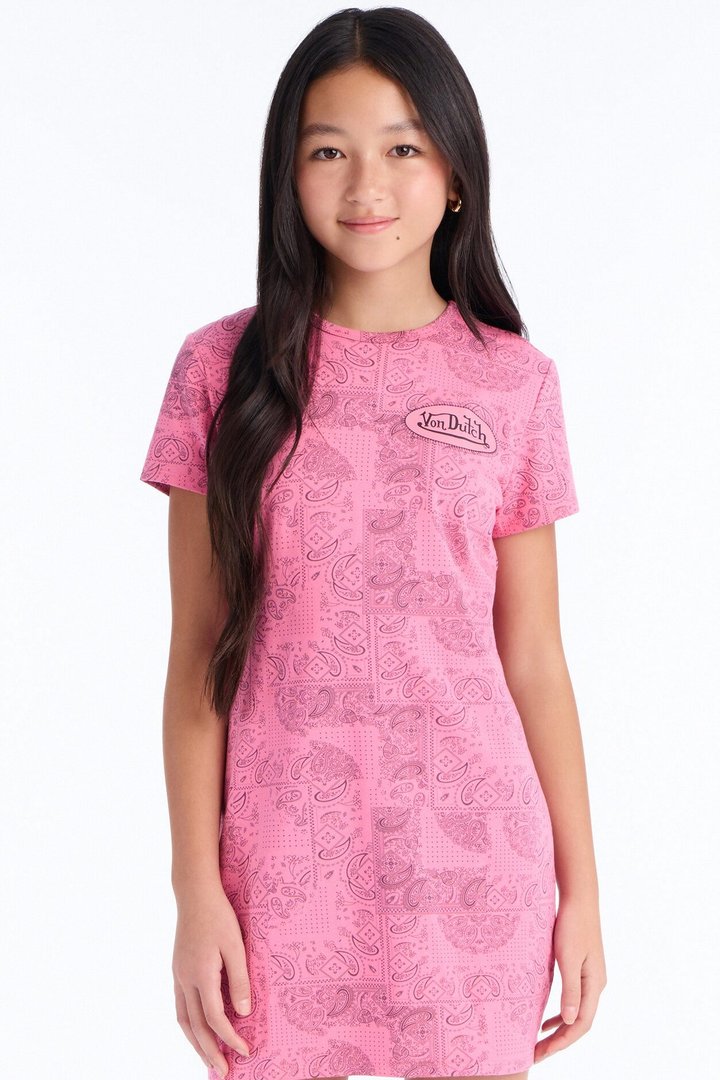 Mini Von Dutch Paisley TShirt Dress - Pink