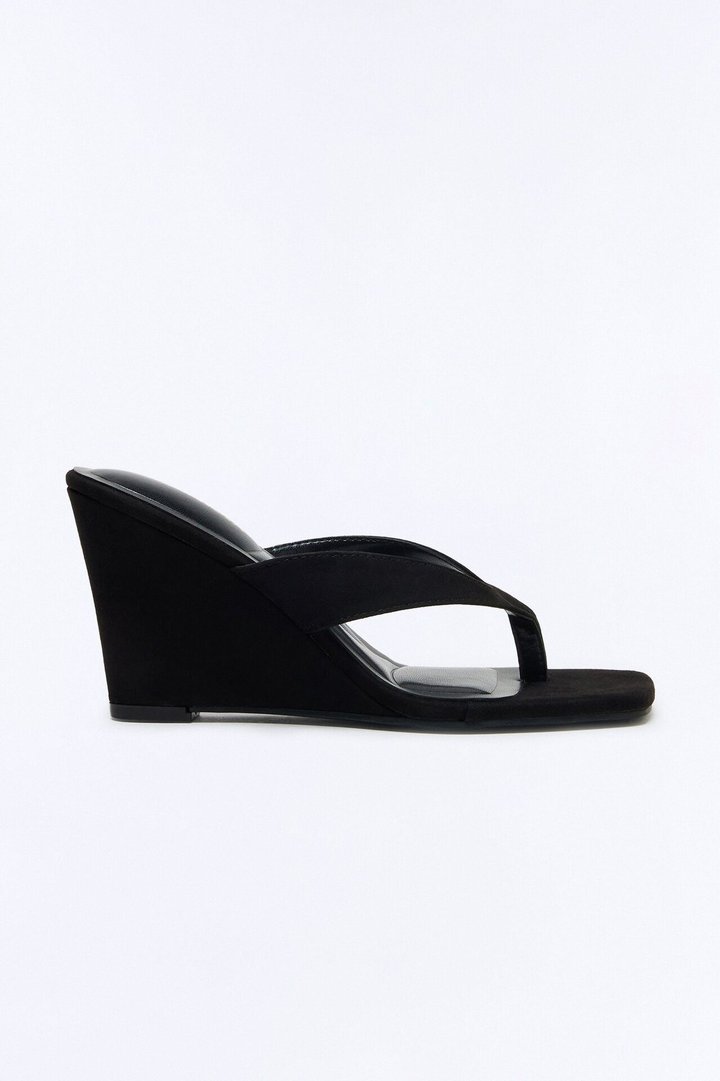 Sosa Suede Thong Wedges - Black