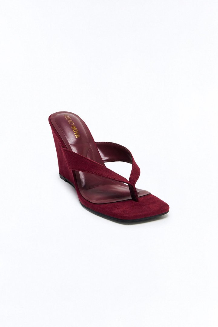 Sosa Suede Thong Wedges - Burgundy