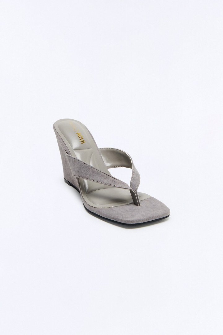 Sosa Suede Thong Wedges - Grey