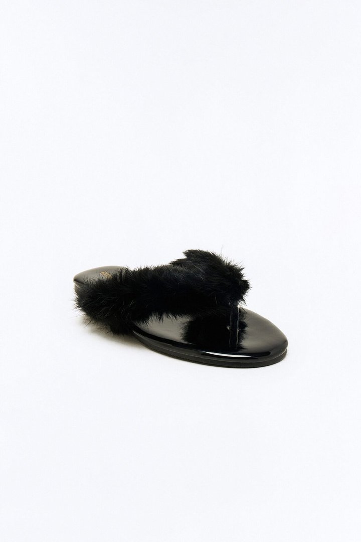 Amory Faux Fur Flip Flops - Black
