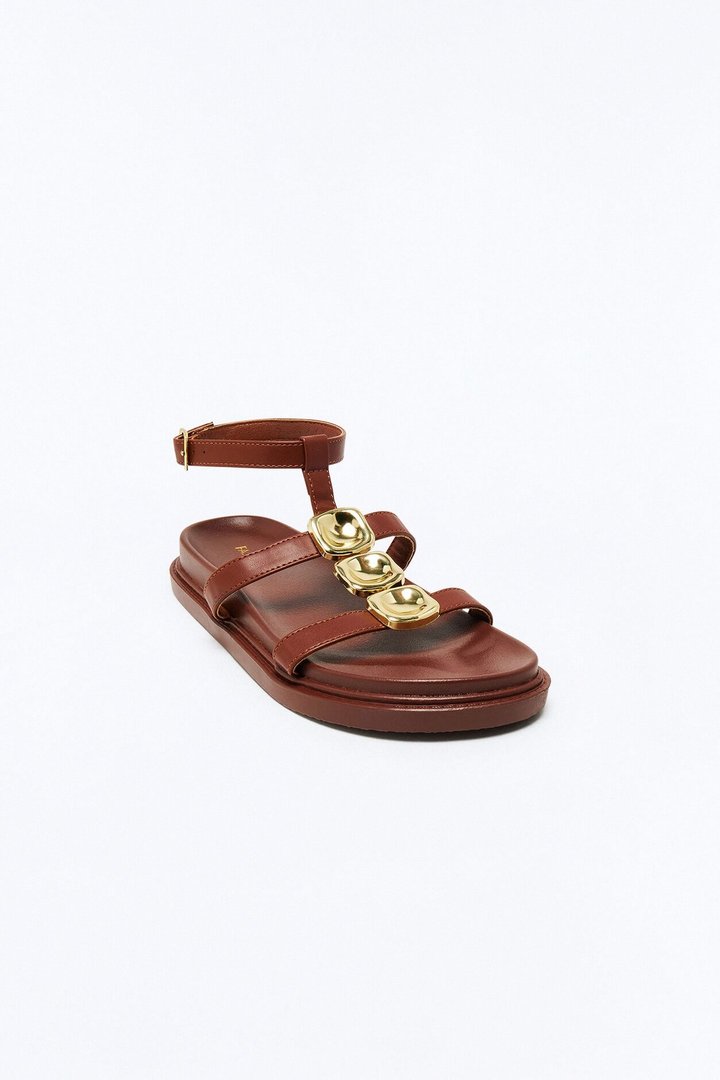 Riya Hardware Ankle Strap Sandals - Brown