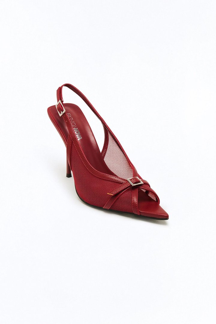 Streep Peep Toe Mesh Pumps - Burgundy