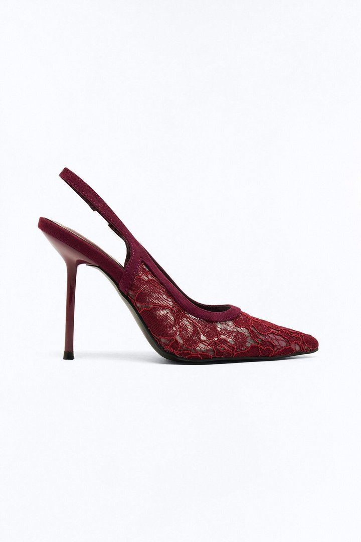 Meryl Lace Slingback Pumps - Burgundy