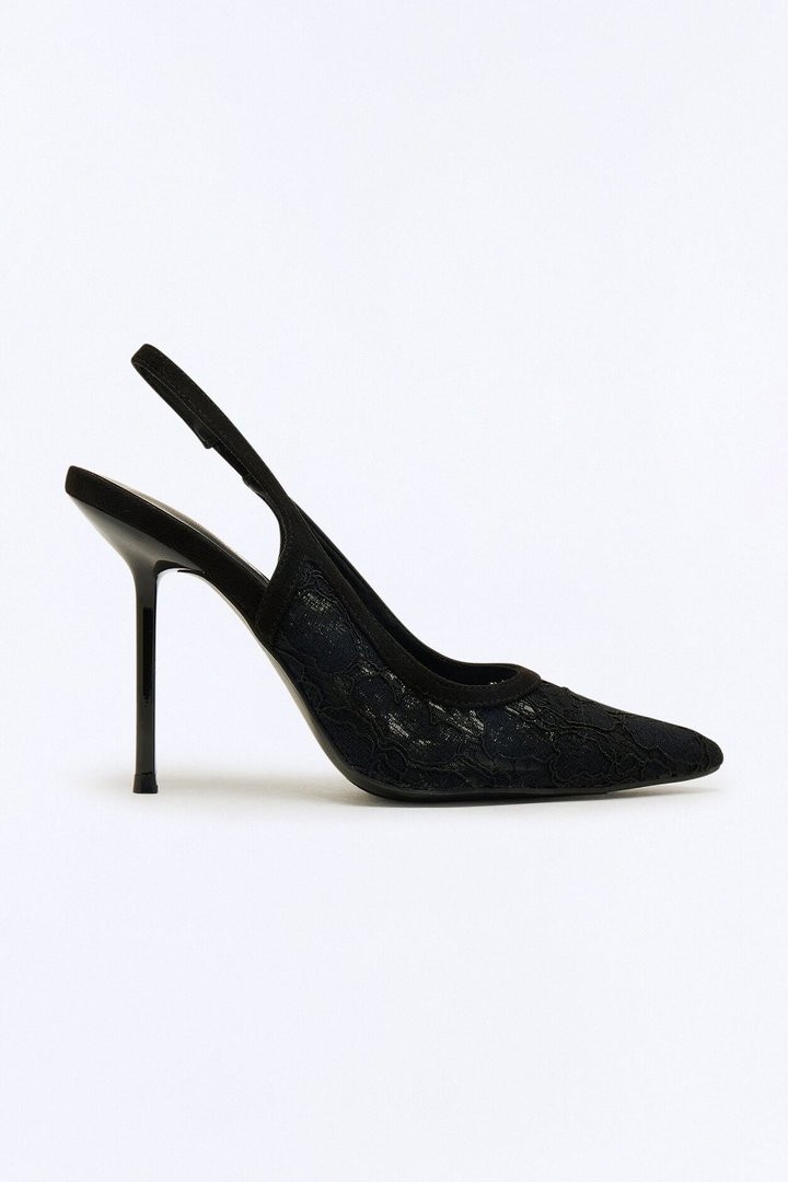 Meryl Lace Slingback Pumps - Black