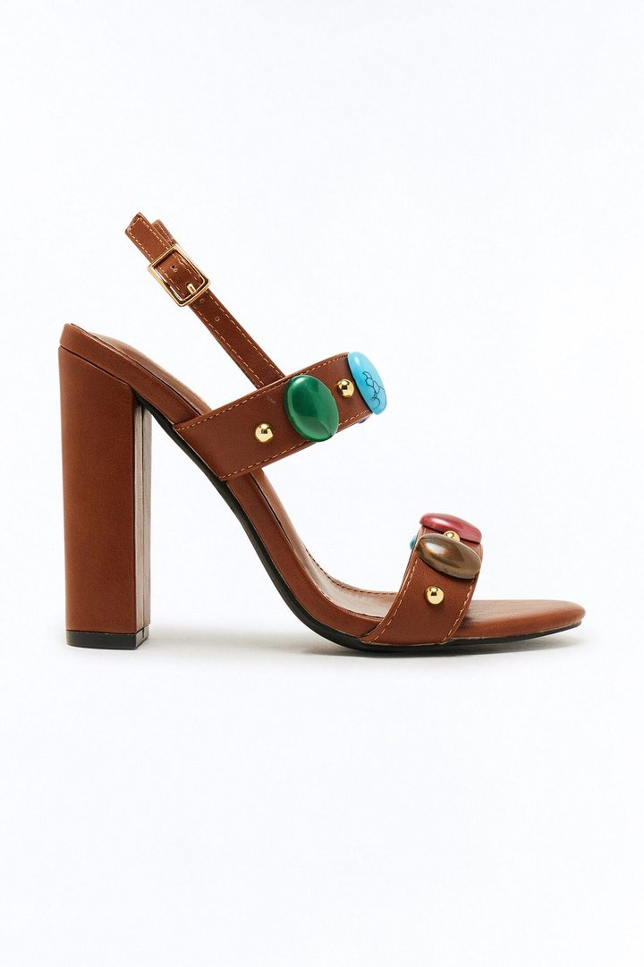 Lin Stone Ankle Strap Heels - Brown