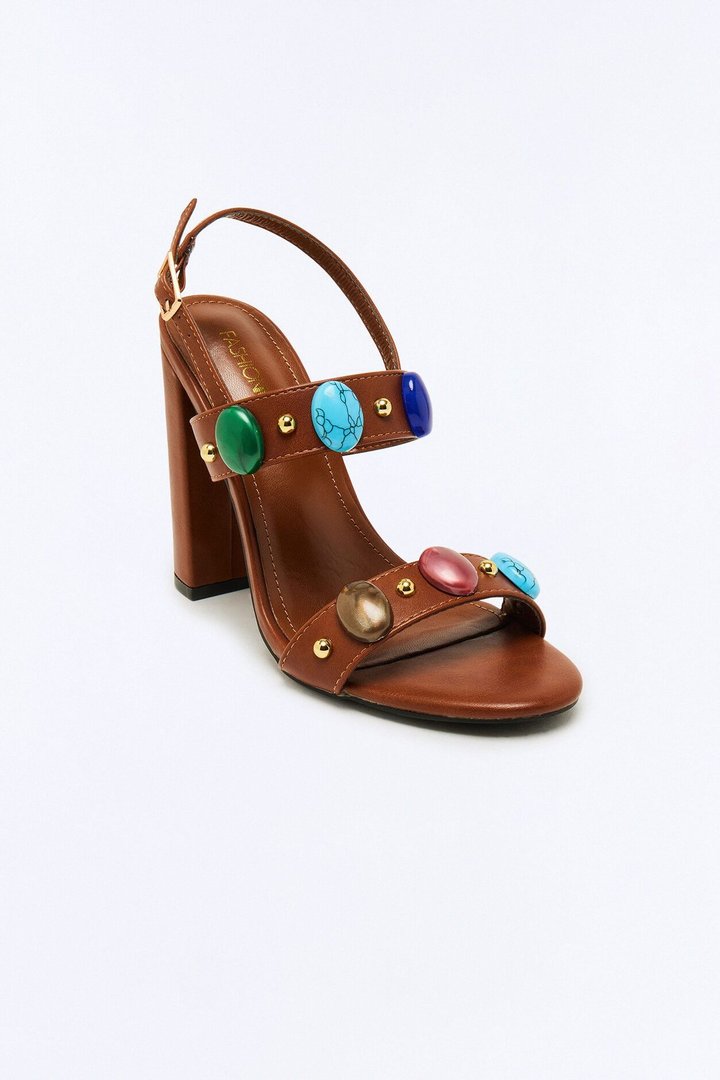 Lin Stone Ankle Strap Heels - Brown
