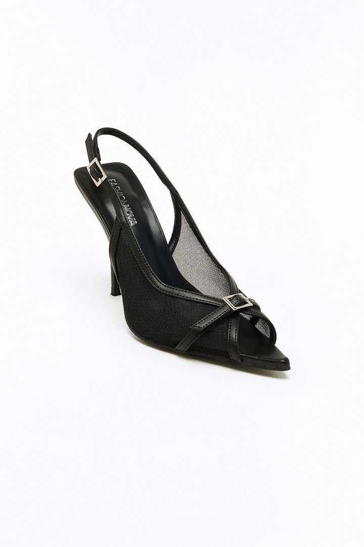 Streep Peep Toe Mesh Pumps - Black