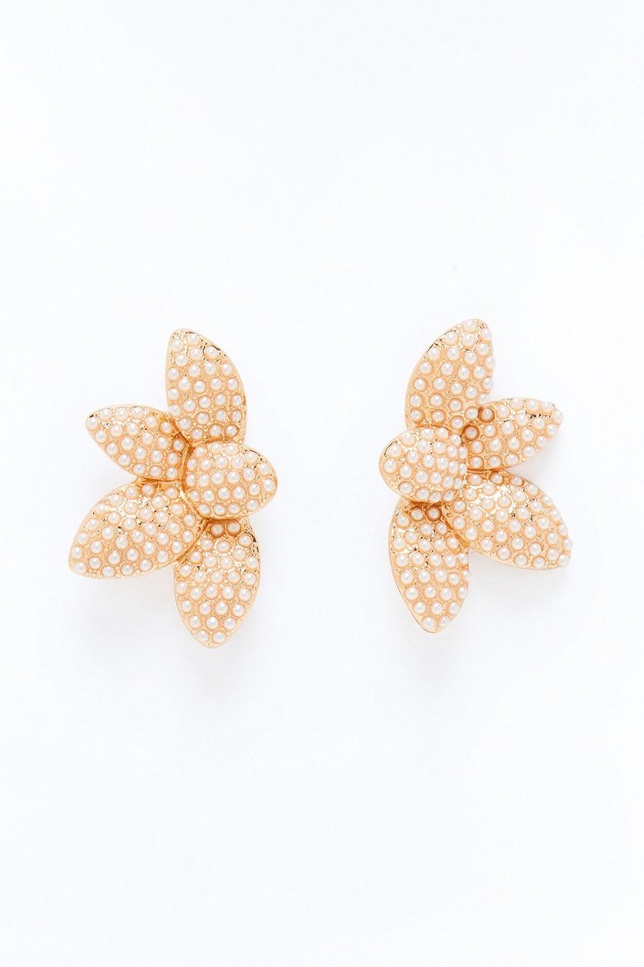 Pearl Petal Drops Earrings - Gold