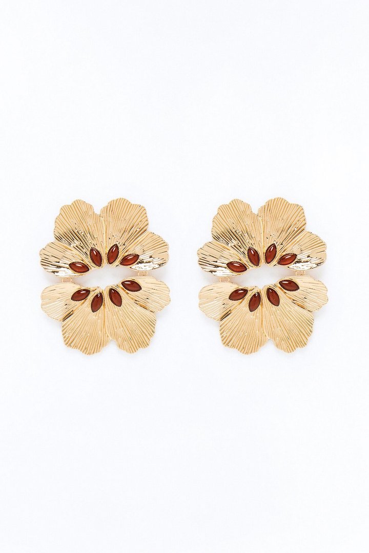 Island Glow Floral Drop Earrings - Gold/Brown