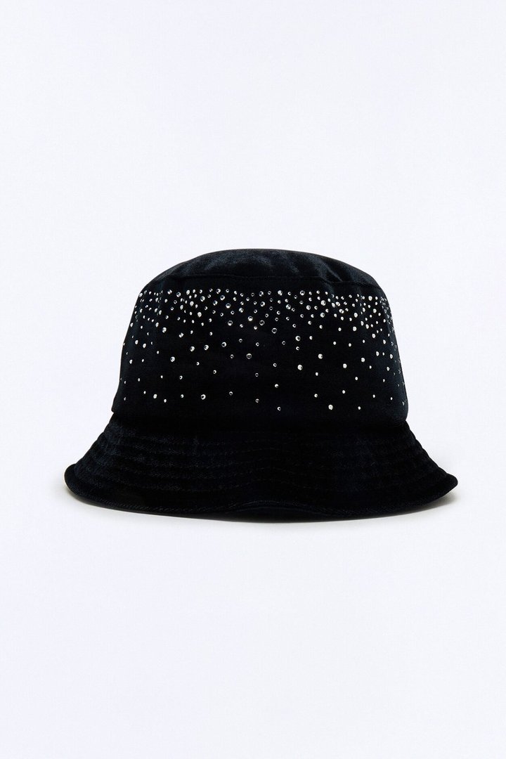 Rhinestone Embellished Bucket Hat - Black