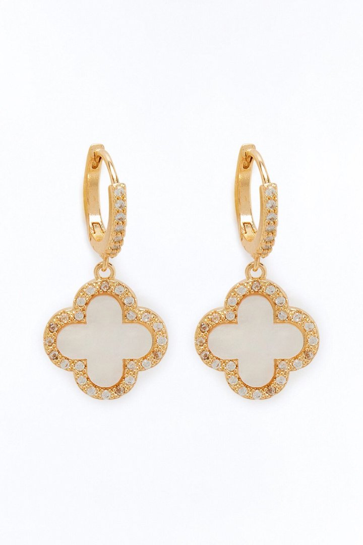 Luckiest Me Drop Earrings - White/Gold