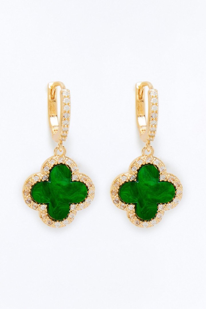 Luckiest Me Drop Earrings - Gold/Green
