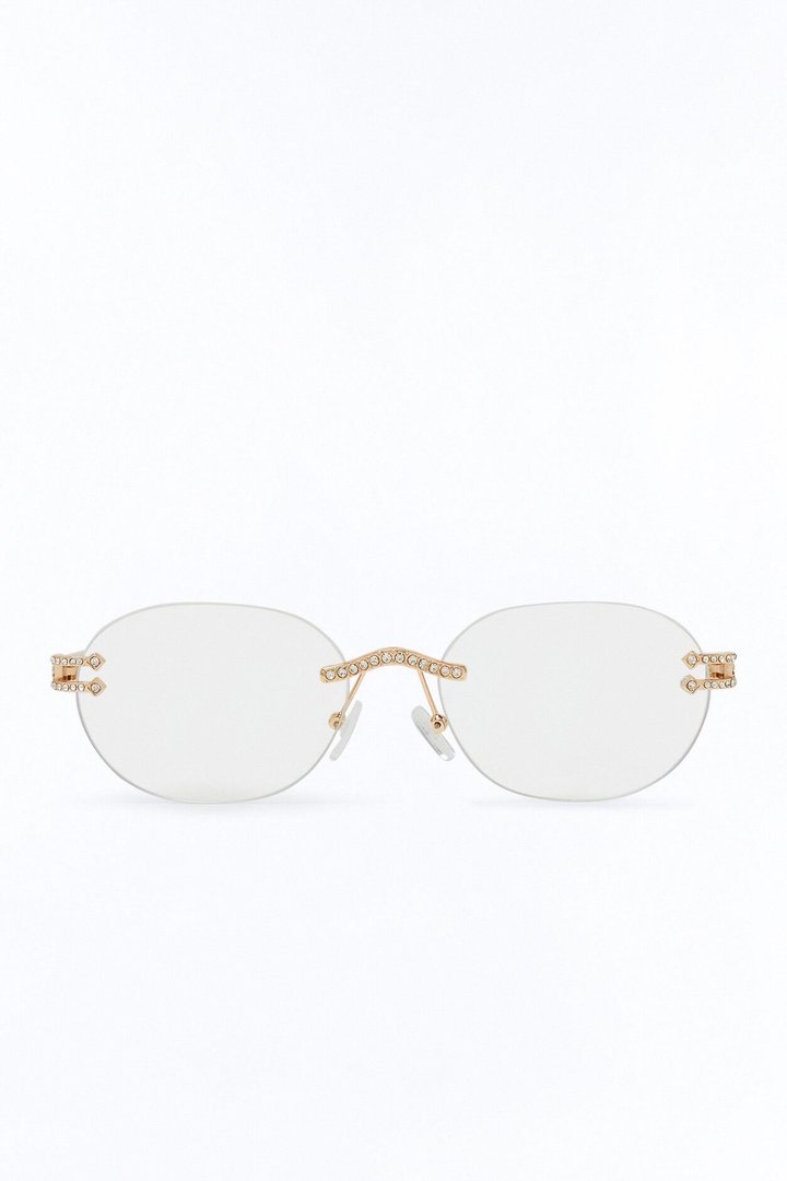 Embellished Round Frameless Metal Sunglasses - Gold