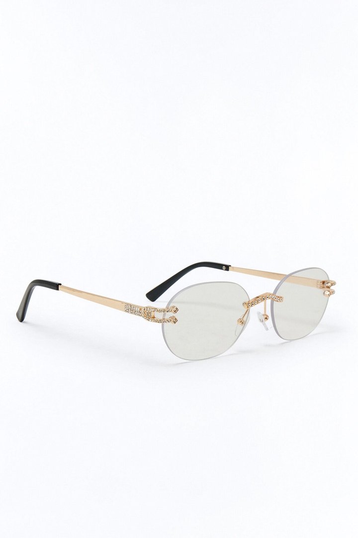 Embellished Round Frameless Metal Sunglasses - Gold