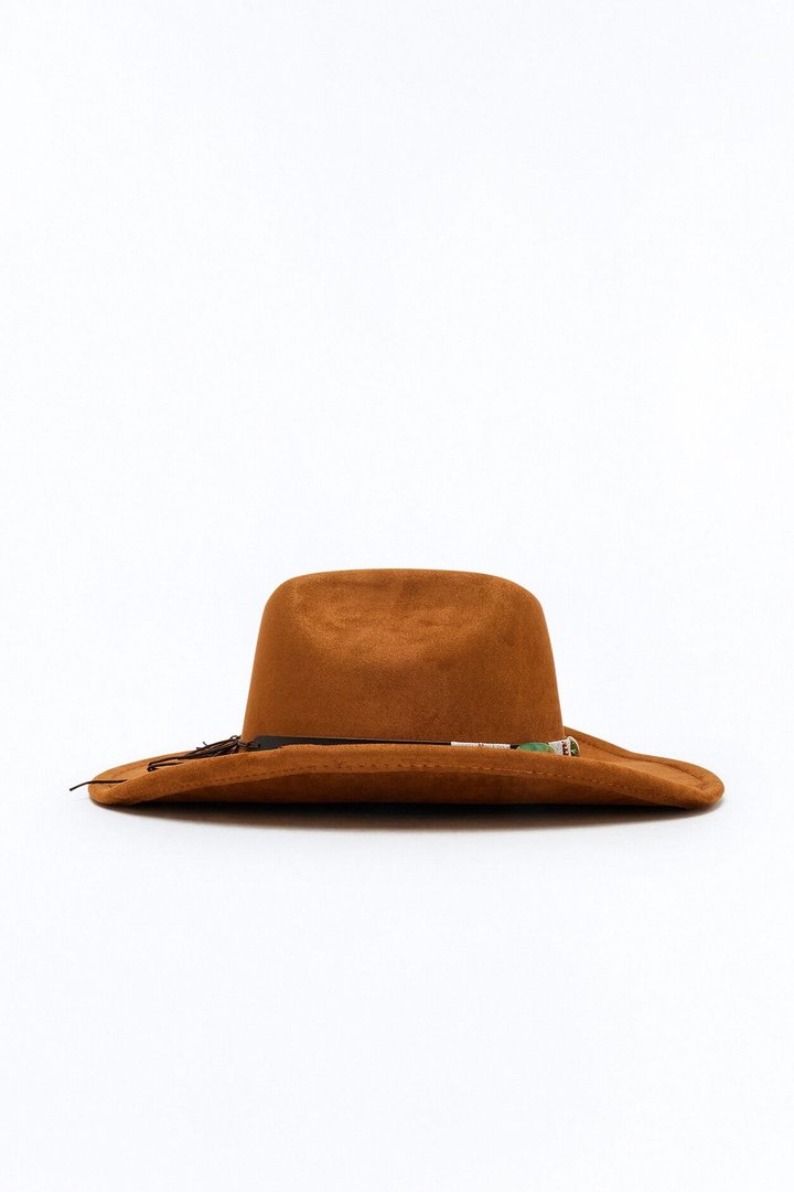 Hot Stone Road Faux Suede Cowboy Hat - Tan