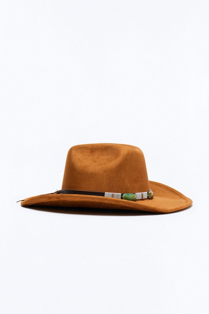 Hot Stone Road Faux Suede Cowboy Hat - Tan