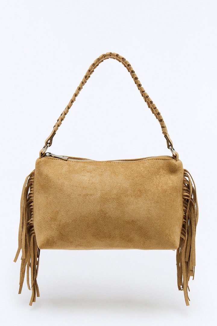 Fringe Benefits Faux Suede Bag - Tan