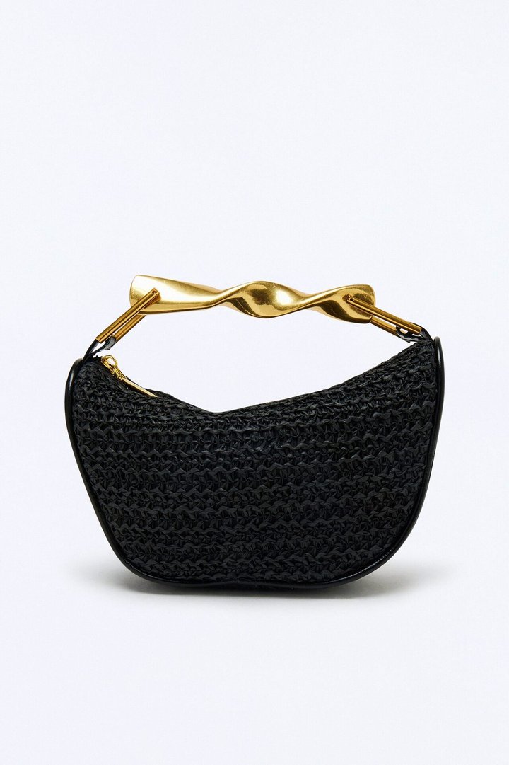Bright Horizon Straw Satchel Handbag - Black