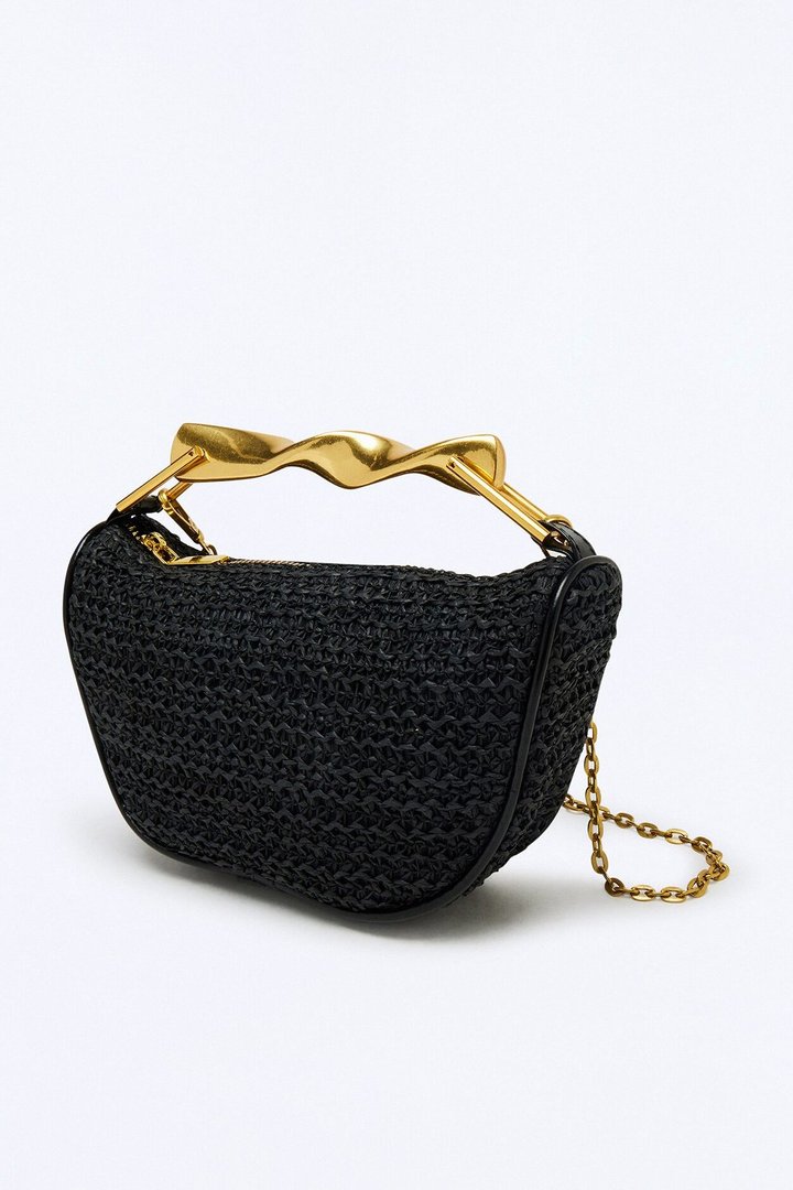 Bright Horizon Straw Satchel Handbag - Black