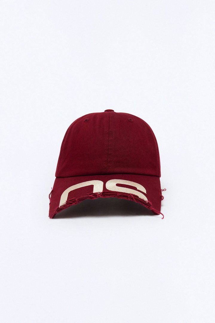 Graphic Shortened Brim Baseball Hat - Burgundy